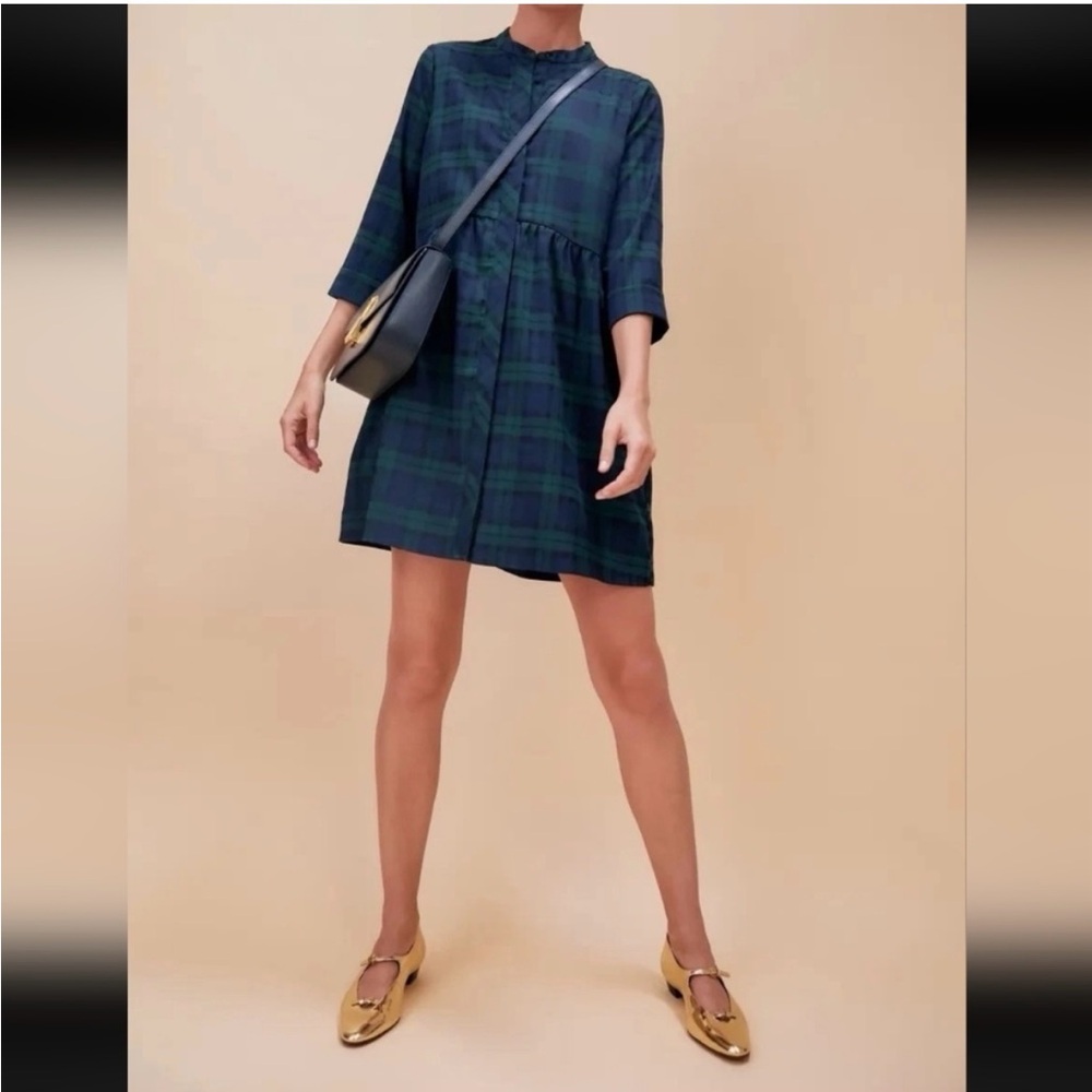 NWT Tuckernuck Womens Medium Blackwatch Royal Plaid Shirt Dress Shirt Green